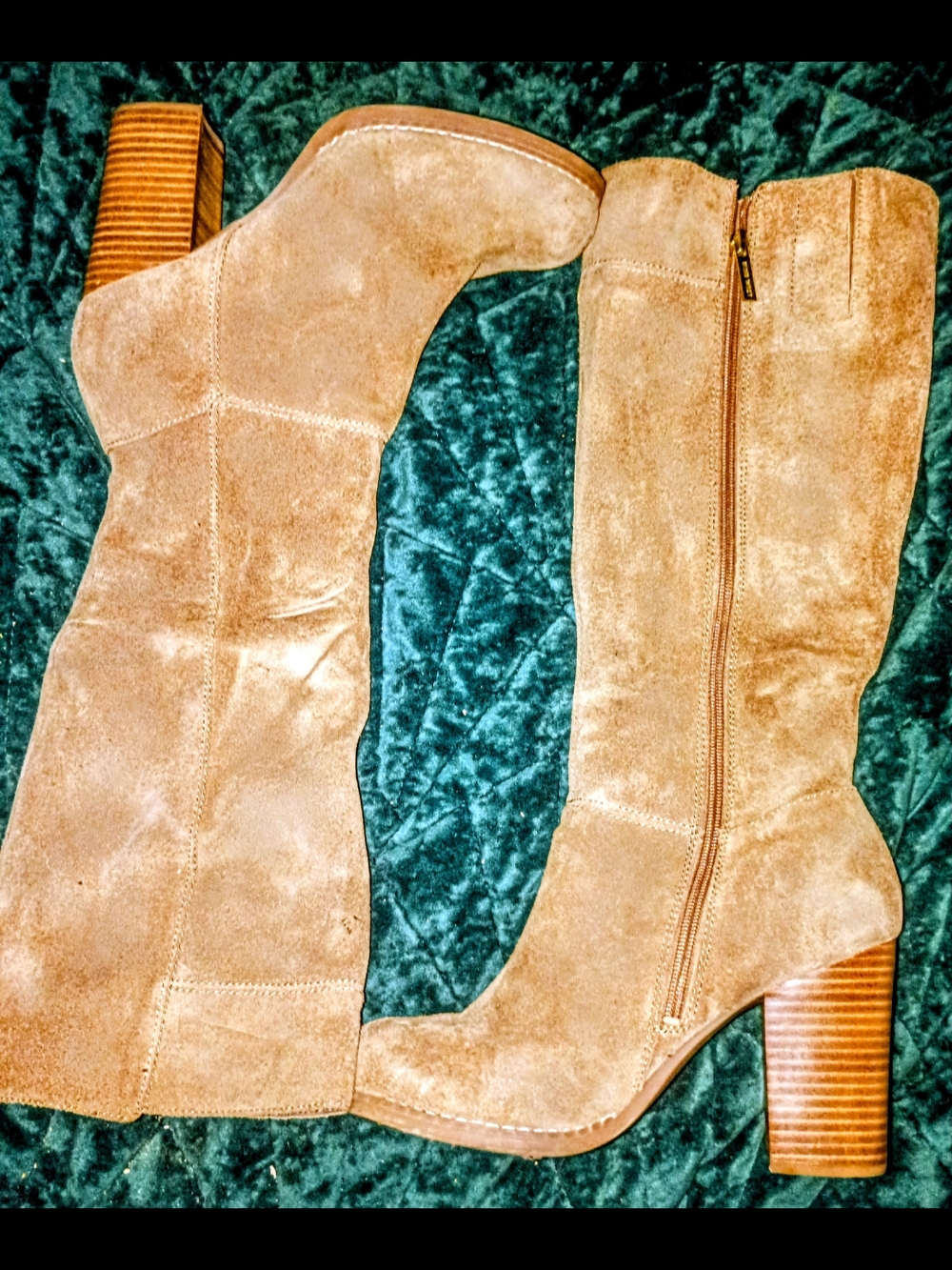 Nine West Tan Suede Mid-Calf Block Heel Boots